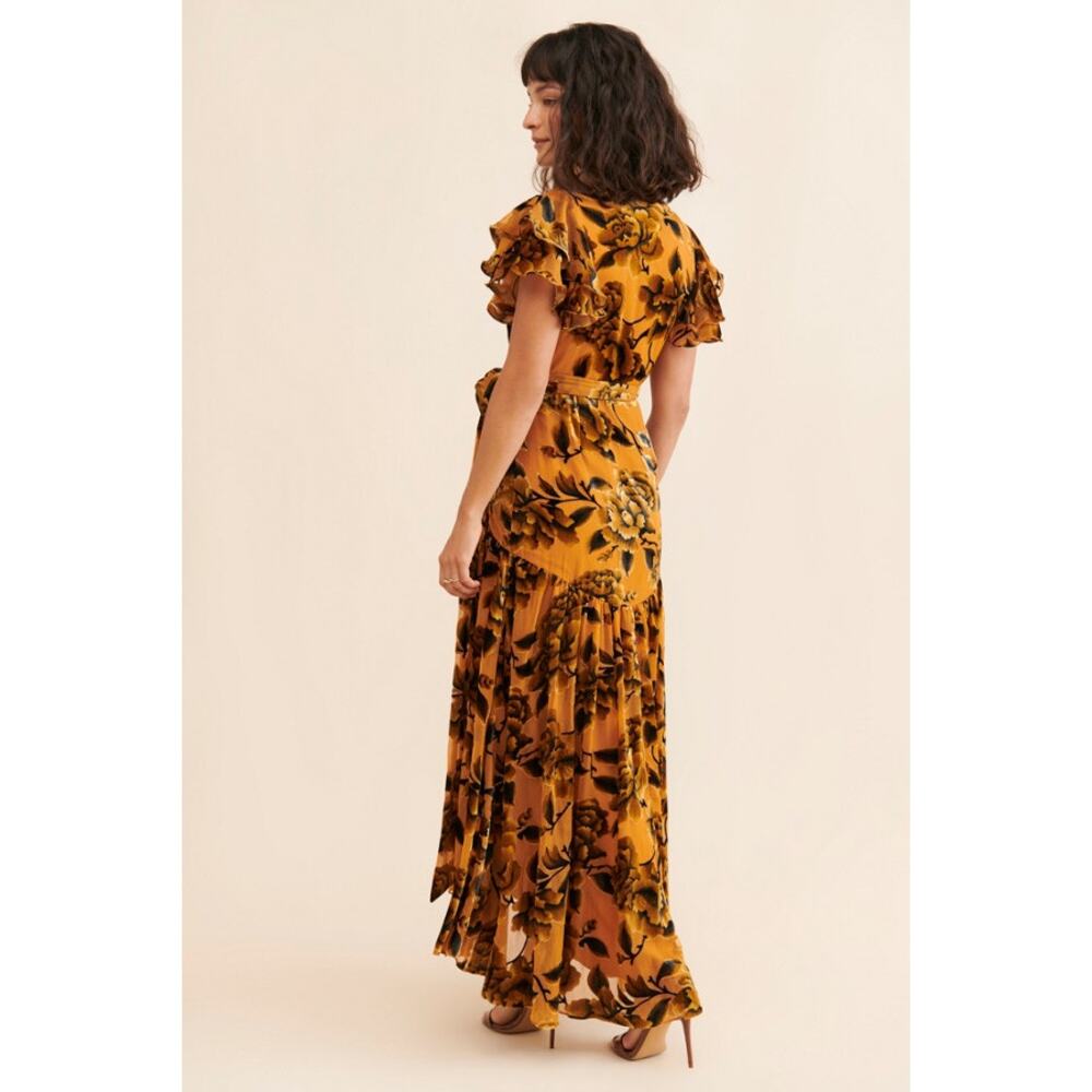 HUTCH Women's Zola Velvet Maxi Dress Size M In Gold Multi - Picture 2 of 11